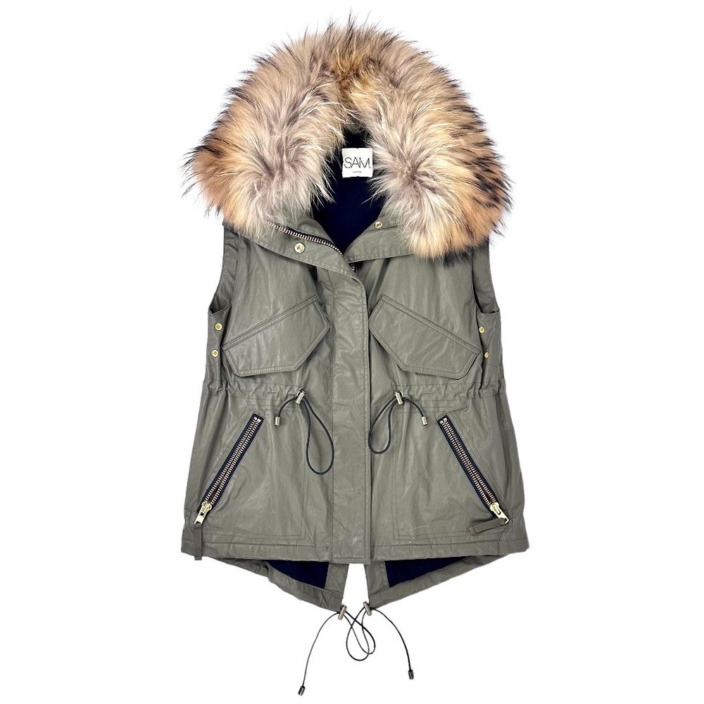 SAM. Fur-Trimmed Waxed Cotton Vest